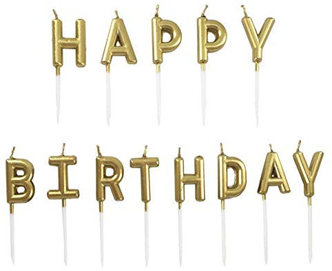 Happy Birthday Kerze,1 Satz Alles Gute zum Geburtstag Kerzen Cake Topper Dekorationen Geburtstagskerzen Metallisch Kuchen Kerzen für Kinder Geburtstag Party, Silber/Gold/Champagner/Schwarz