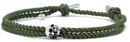 Nato Cuff - Bracelet Skull Tête de Mort en Argent 925 - Cordon en Soie de Milan - Bijou Homme ou Femme Fait Main en France