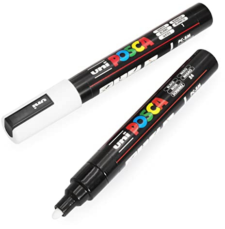 Posca Uni-Ball PC-5M Farbmarker, Kunststifte, 1,8–2,5 mm, Schwarz und Weiß, 2 Stück