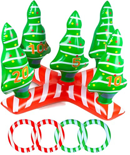 POPOYU Weihnachten Ringwurfspiel Erwachsene,Aufblasbare Werfen Spiel Aufblasbares Weihnachtsspiele,Familien Weihnachtsparty Spiel Weihnachten Stapeln Ring Spiel für Kinder Weihnachten Party Favors