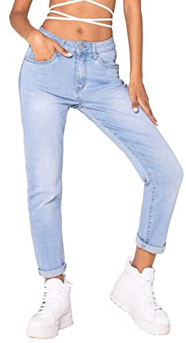 Nina Carter P189 Jean taille haute pour femme Coupe droite Aspect usé