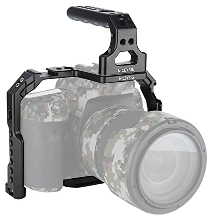 NICEYRIG Kamerakäfig 90D 80D für Canon EOS 90D 80D 70D mit Griff Oben mit NATO-Schiene, Blitzschuh-Auffahrloch | Für Canon EOS 90D 80D 70D Kamera, mit NATO Rail Cold Shoe Locating Hole