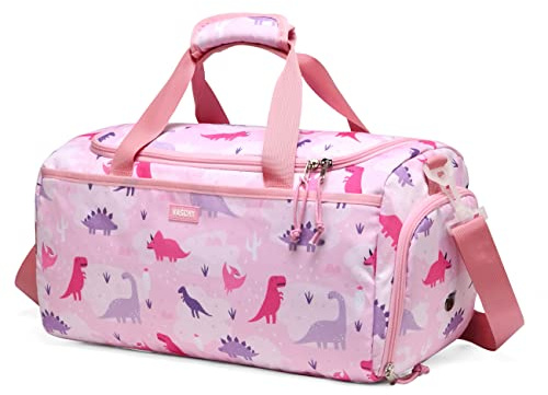 Barn duffle Bag, VASCHY resväska för småbarn barn pojkar vattenavvisande över natt duffel balett dans sport bär på weekender väska med skofack torr våt ficka, Rosa dinosaurie, Resväska
