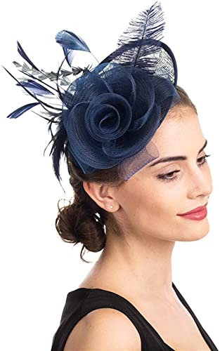 Fascinator Feder Damen Pillbox Hut mit Haarclip Haarschmuck 1920er Gatsby Haarspange Hochzeit Fascinator mit Rose Hochzeitshut Vintage Haarreif Braut Partyhut Teeparty Cocktail