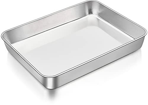 HaWare - Teglia da forno, rettangolare, in acciaio inox, adatta per cuocere, arrostire, servire, atossica e sana, lavabile in lavastoviglie