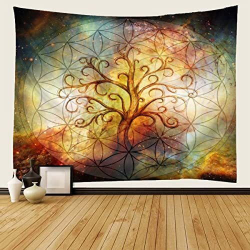 Wandteppich Wandbehang Wandtuch Baum Des Lebens Tapestry wall Decoration hanging Plüsch weichen Stoff Blume Des Lebens Wohnzimmer Schlafzimmer teppich Yogamatte Picknickdecke Wanddeko (150 x 200)