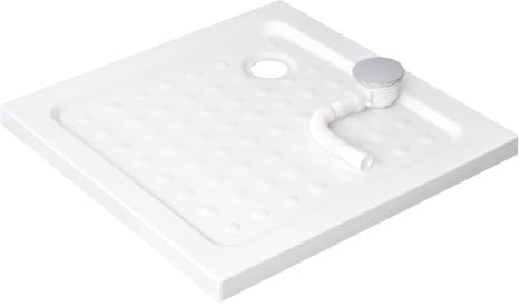 MOG Plato de Ducha 95x95 cm - Plato de ducha plano de acrílico sanitario resistente con tacos antideslizantes incl. juego de desagüe con sifón - Blanco