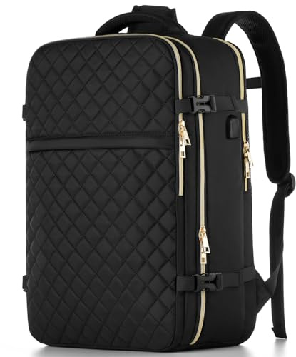 MOMUVO Ryanair Handgepäck 50x35x20, 50L, Reiserucksack Handgepäck Flugzeug mit 18.4 Zoll Laptopfach und USB Ladeanschluss, Klein Reiserucksack für Weekender, Kurze Tirp, Schwarz