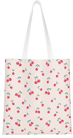 MORYEN Lovely Sweet Red Cherry bedruckte Leinen-Tragetasche für Damen, wiederverwendbare Einkaufstasche, Stofftaschen, Einkaufsbeutel, Schultertaschen, Schwarz, Einheitsgröße