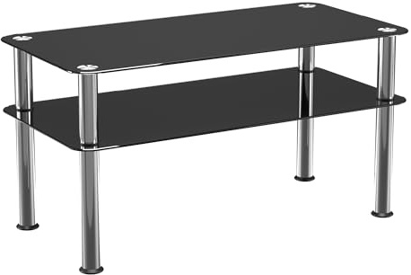 AVF Black Glass Coffee Table, 80x40x42cm, Lower Shelf