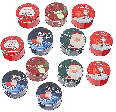 MAGICLULU 12 Stück Leere Weißblechdosen Für Weihnachten Runde Metall-Nistbehälter Festliche Keksdosen Für Weihnachtsplätzchen Süßigkeiten Lebensmittel Geschenke