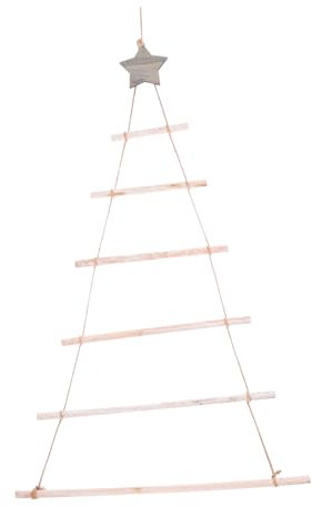 HOOTNEE Hängender Weihnachtsbaum Holzdeko Naturholz Weiß Mit Stern Für Festliche Wandgestaltung Weihnachten Und Silvester Adventskalender