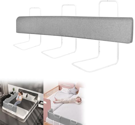 CEEDIR 180cm Bettgitter Rausfallschutz Bettschutzgitter Höhenverstellbar rutschfeste Kinderbettgitter Bettkantenschutz Schutzgitter DIY Verformbar Bett Sicherheitsgeländer für Kinder und Baby - Grau