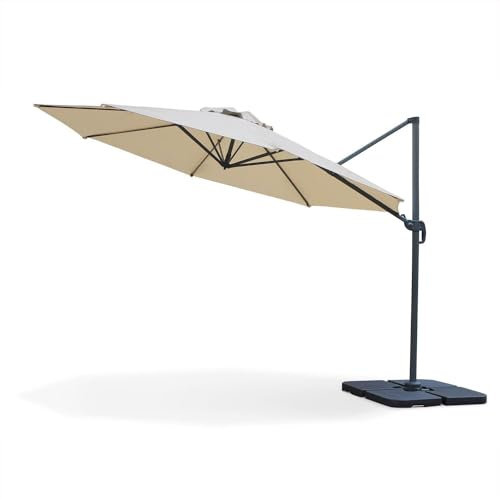 Briconess.com Ombrellone a da giardino a palo laterale in alluminio con telo tondo Ø350 cm in poliestere Premium Beige