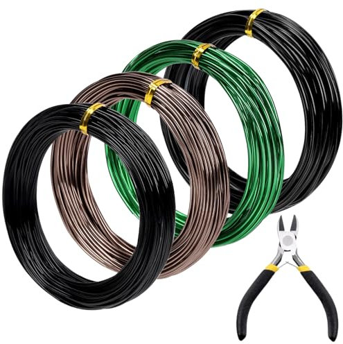 Mardatt 5 Stück Bonsai Training Draht Kit, 1mm 1,5mm 2mm 3mm Bonsai Draht Eloxiertes Aluminium Draht Aluminium Bonsai Draht mit Drahtschneider für die Gestaltung Bonsai Zweige Stämme