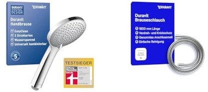 Duravit Universal Duschkopf, Duschbrause mit 3 Strahlarten & Universal Brauseschlauch, flexibler Duschschlauch 1,80 m mit Verdrehschutz, knickfest, Chrom