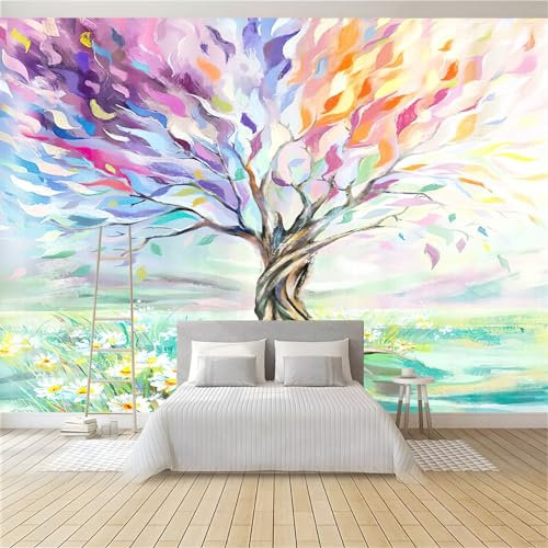 Papier Peint Mural Salon Arbre Coloré 300 x 210 cm Papier Peint Panoramique Intissé Moderne, Décoration Murale Poster Tableaux Muraux Imprimé 3D Tapisserie Photo