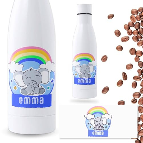 DEREGALOOS Botella Personalizada Animales Infantil | Botella de Agua Acero Inoxidable | Libre de BPA y Reutilizable | Botellas de Agua para Niños Escuela Colegio (ELEFANTE, 700 ML)