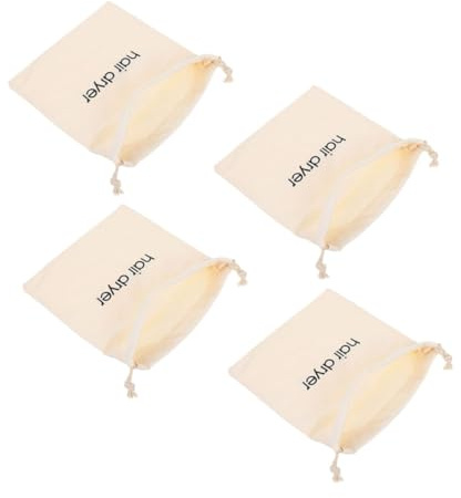 WOONEKY Bolsas Prácticas para Secador de Pelo 4 Piezas Tamaño 33x30 Cm Cordón Ajustable Algodón Natural Color Beige para Viaje y Almacenamiento de Cosméticos y Accesorios