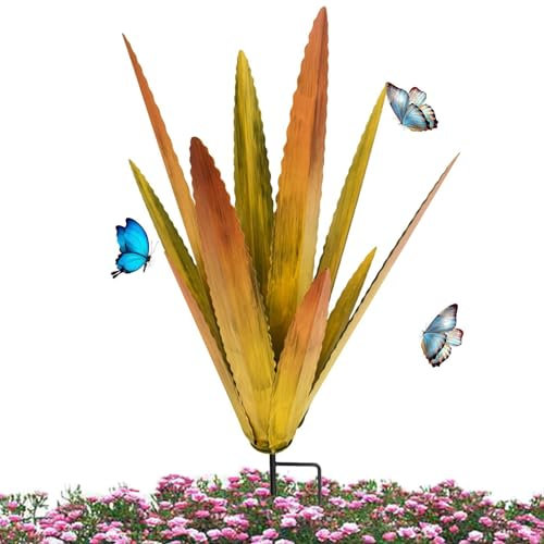Pflanzen-Wohndeko-Ornament – Statuette für Terrasse, Rasen, Terrassenpfahl, Deko-Figuren für den Außenbereich | Metall- -Pflanzenfiguren, Terrassenhof, Gartenornamente, Metall-Blumendekoratione