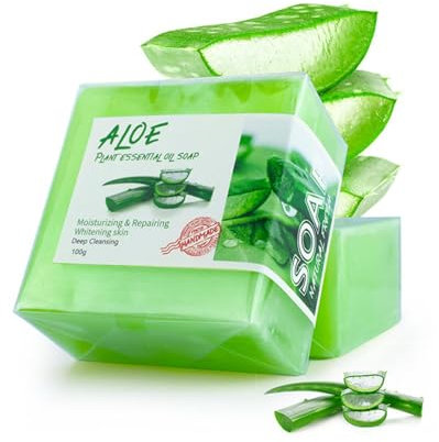 Savon Aloé Vera, Savon Solide, Savon Visage, Natural Aloe Vera Soap, Savon végétalien pour tous les types de peau, Douche Solide et Shampooing Solide, Apaise et Hydrate (Aloe vera)
