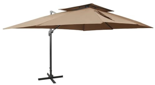 ShGaxin Sombrilla voladiza con cubierta doble gris taupe 400x300 cm, Parasoles De Jardin, Sombrilla Piscina, Sombrilla Terraza Exterior, Parasol Playa, Sombrillas Para Jardin - 312375