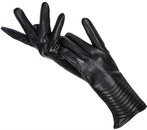 REHJJDFD Damen Winterhandschuhe Echtleder Handschuhe Solide Echt Schaffell Handschuhe Futter Warme Fahrhandschuhe, a, 6.5