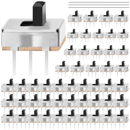 MKBKLLJY 50 Stück, SPDT, Mini-Mikro-Schiebeschalter, 1p2t, 3-polig, 2 Positionen, 3 mm, hoher Knopf, vertikaler Schiebeschalter, Kippschalter, DC 50V 0,5A EIN/AUS mit Lötdraht
