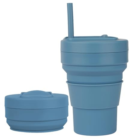 UNNESTAR Tasses pliantes pour le voyage 350 ml Tasse en silicone pliable avec paille Tasse à café réutilisable anti-fuite