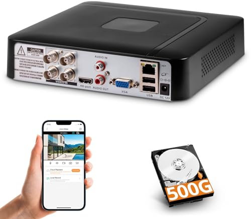 Grabador de Video de Seguridad DVR 8 Canales H.265+ con Disco Duro de 500 GB, Grabador CCTV híbrido 5 en 1 para cámaras IPC/AHD/TVI/XVI/CVI, DVR para Sistema de videovigilancia en el hogar (P-System)
