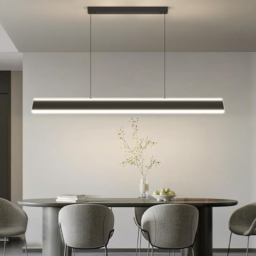 Mikeru 100cm Dimmbare Moderne LED Pendelleuchte, Pendelleuchten Licht 10% -100% Helligkeit Einstellbar mit Fernbedienung, Kücheninsel Leuchten mit 3000K/4500K/6500k 3 Farben Lichter für Esszimmer