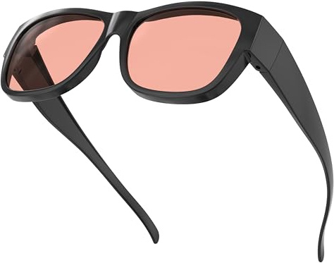 Bloomoak Gafas Fit Over con 99% de Bloqueo de Luz Azul - Sobre Gafas de Prescripción y Lectura, Antirreflectantes para un Mejor Sueño, Pantallas (Rosa - 80% - Migraña digital - Día y noche, L)
