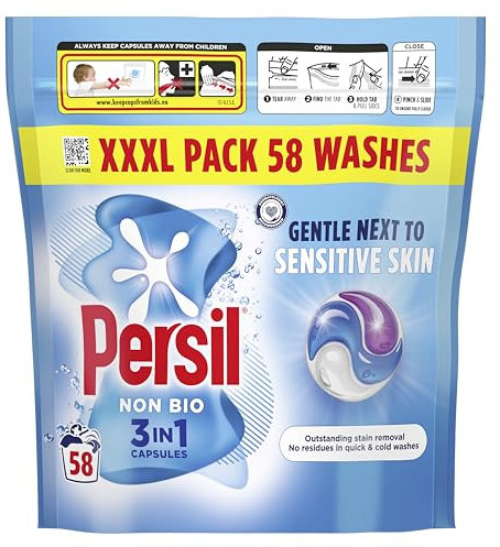 Persil Non Bio 3 in 1 Washing Capsules laundry capsules gentle next to sensitive skin for outstanding stain removal in quick & cold washes 58 washes