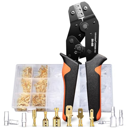 Goldeluxe Pinza crimpatrice capicorda 0,5-2,5 mm², Con 300 set Capicorda elettrici a crimpare, Puntalini elettrici a crimpare,Pinza elettricista in 3 dimensioni di crimpatura,Set pinze(AWG20-13)