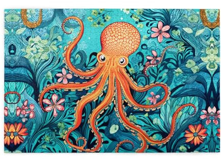 Holzpuzzle 1000 Teile WZYWHJ Schildkröte Oktopus-Muster Ozeanthema gedruckt für Erwachsene und Kinder, perfekt für Familienspaß, Stressabbau