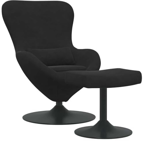 vidaXL Eierstuhl mit Fußhocker Schwarz Samt, Wohnzimmer, moderner Samt-Sessel, schicker Drehstuhl, Bequeme Loungesitzgelegenheit, Elegantes Möbel für drinnen