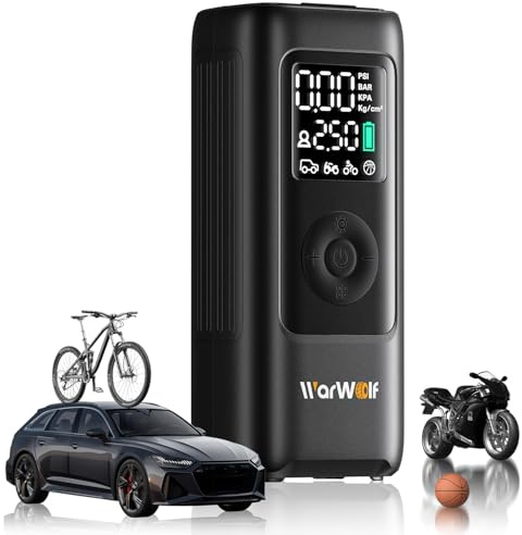 WARWOLF 160PSI Tire Inflator Portable Air Compressor, Electric Air Pump for Car Tires with Pressure Gauge, Dual Power 12V DC, LED Light, Auto Shut-Off, Tire Pump for Auto, Motorcycle, Bicycle, Balls