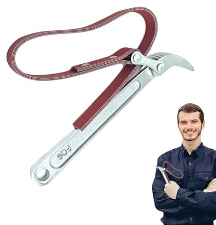 Outil léger pour clé de ceinture - Clé à huile - Clé à molette réglable - Outil portable pour système d'huile - Avec ceinture en caoutchouc, extracteur de filtre à huile, filtre à huile - Courroie