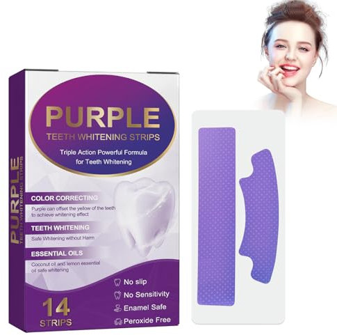 Strisce Sbiancanti per la Cura Dello Smalto, Whitening Teeth Strips, Sticker di Pulizia Viola, Rapida e Delicata la Pulizia dei Denti, Rimuove Efficacemente le Macchie dei Denti, Illumina i Denti
