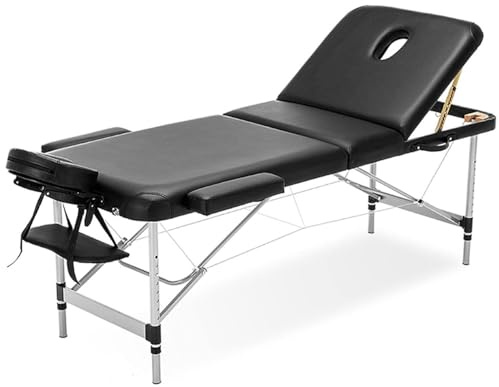 NSTVVEE Professionelles Massagetischbett, Spa-Bett, Gesichtstattoo, 3-Fach klappbarer Salontisch mit PVC-Leder, klappbarer Kosmetiktisch aus Aluminium, mit Tragetasche