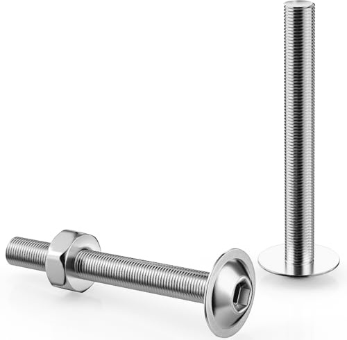 15 viti a testa bombata M8 x 60 mm, in acciaio inox a esagono incassato con flangia e dadi, M8, viti a testa piatta in acciaio inox A2 V2A ISO 7380, viti filettate a testa tonda filettatura completa