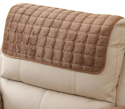 XDKS Protector De Muebles Franela Antideslizante, Funda para Reposabrazos De Sofá, Aptos para Guardar teléfonos, Libros, revistas, Control Remoto de TV (MarróN,Headrest)