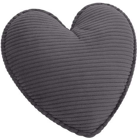CozyKing Herzkissen Cord Grau Deko-Kissen Breitcord Kuschelkissen Herzform Öko-Tex 100 Zertifiziert und 40°C waschbar - Herz-Kissen für Sofa, Wohnzimmer oder Kinder-Zimmer