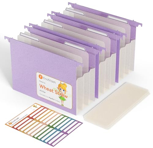 EcoStach Dossiers Suspendus A4, en paille de blé, organiseur de dossiers suspendus avec onglets et inserts pour bureau, maison et école (lot de 3, Violet)