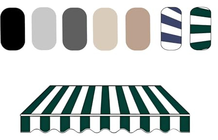 Telo per Tende da Sole Manuale 2.0m 3.0m 5m, Tessuto di Ricambio per Tende da Sole da Giardino Esterno, Tettoia di Ricambio Retrattile per Balcone, Nessuna Cornice(Dark Green And White,300x200cm)
