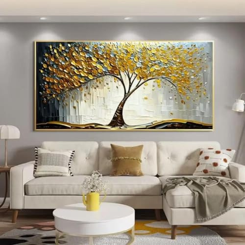 Gemälde auf Leinwand, modern, abstrakt, goldener Geldbaum, Wandkunst, dekoratives Bild, Heimdekoration, 30 x 60 cm, Rahmen