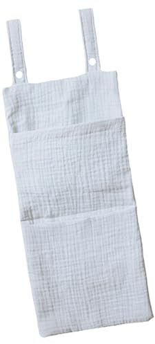 MARCBUSE Bolsa colgante de almacenamiento para pañales de cama con compartimento dividido, tela de algodón suave para organización de guardería, organizador seguro para colgar cuna de bebé