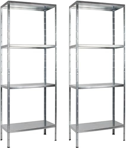 SCHULTE Regalwelt 2er Set Steckregal mit 4 PowerMAX Fachböden, 65 kg Tragkraft, 180x60x40 cm (HxBxT), verzinkt (Lagerregal, Werkstattregal, Kellerregal, Garagenregal, Metallregal
