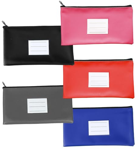 CAAGGMM Geldtaschen Banktasche, 5 Stück 28 x 16 cm Leder Geldmappe mit Reißverschluss, Geldbeutel mit Herausnehmbare Karte Fenster, Geldtasche Bankmappe Organizer, für die Schule und zu Hause