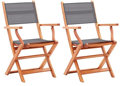 QJBSAVVA 2er Set Klappstühle Eukalyptus Massivholz 54x61x89 cm grau Textilene faltbar belastbar bis 110 kg platzsparend für Garten Balkon Camping